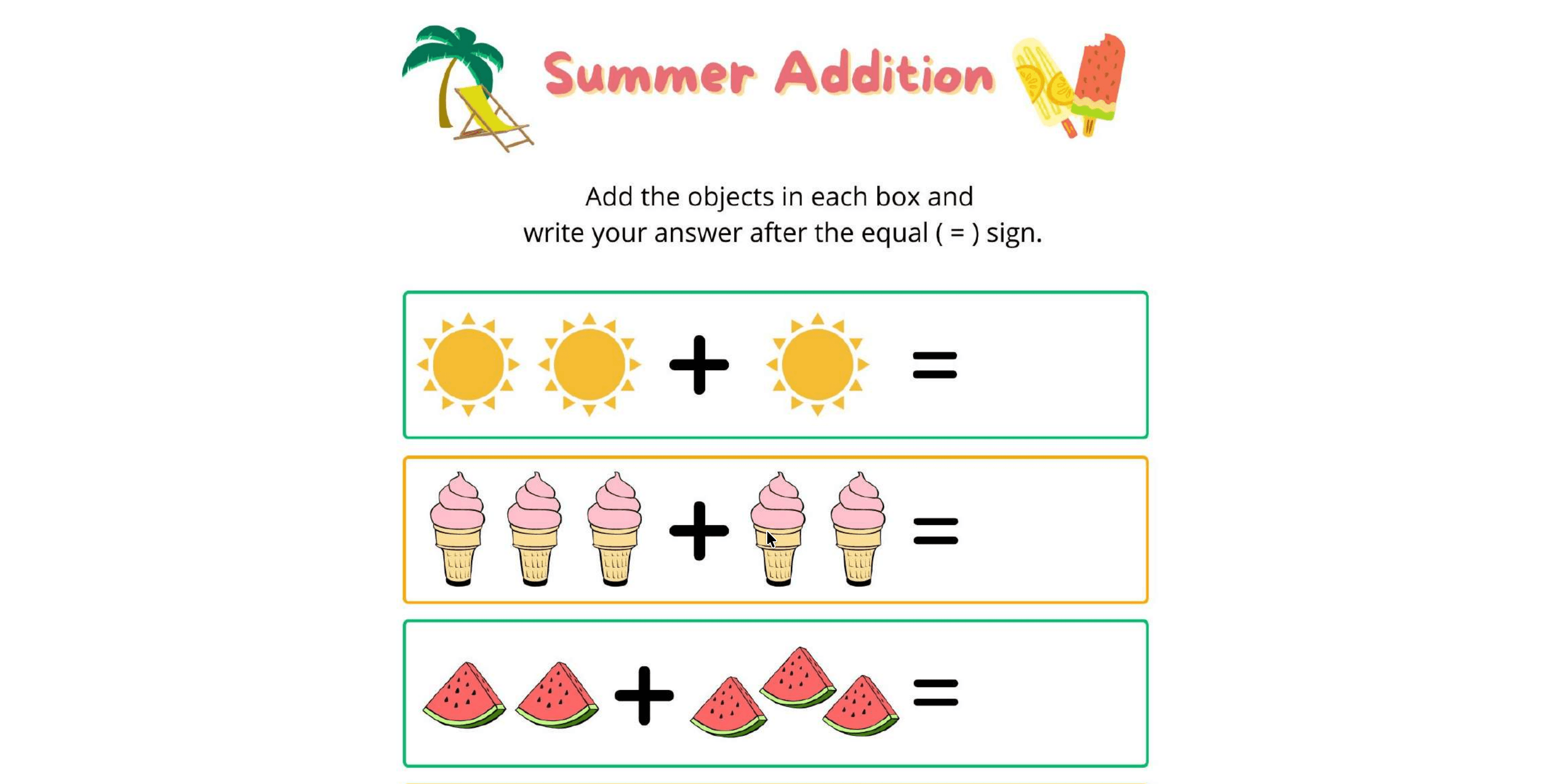 Assignment for math-summer-addition