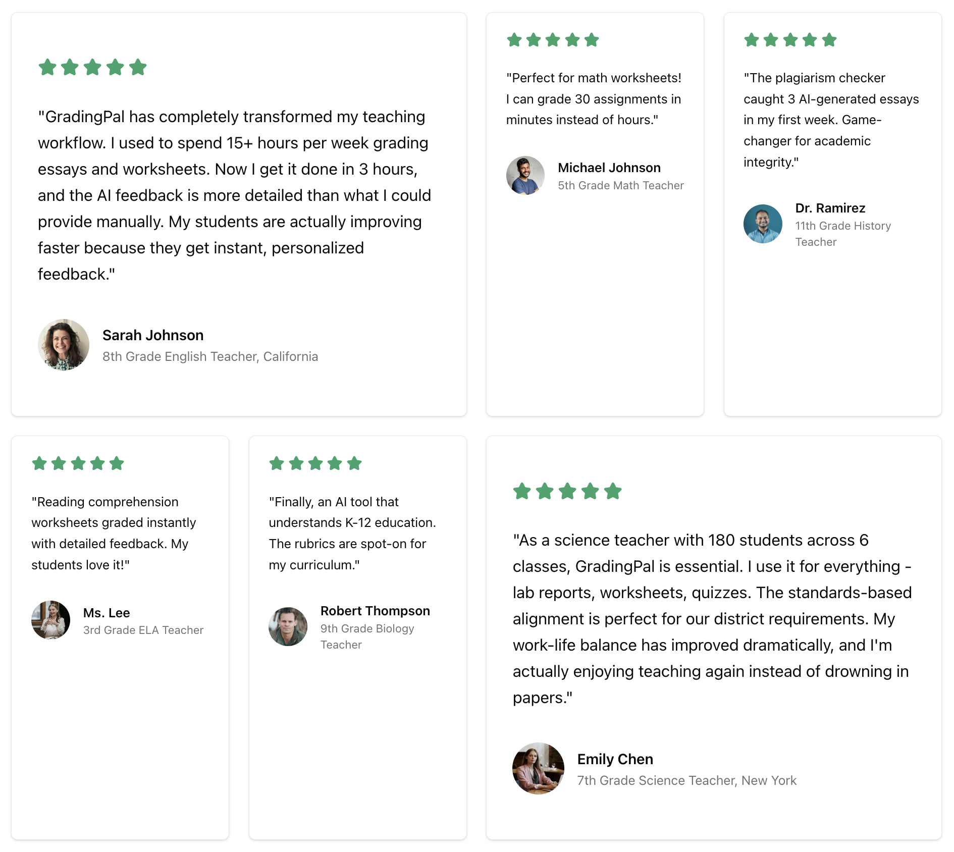 K-12 teacher testimonials on AI grading time savings with GradingPal