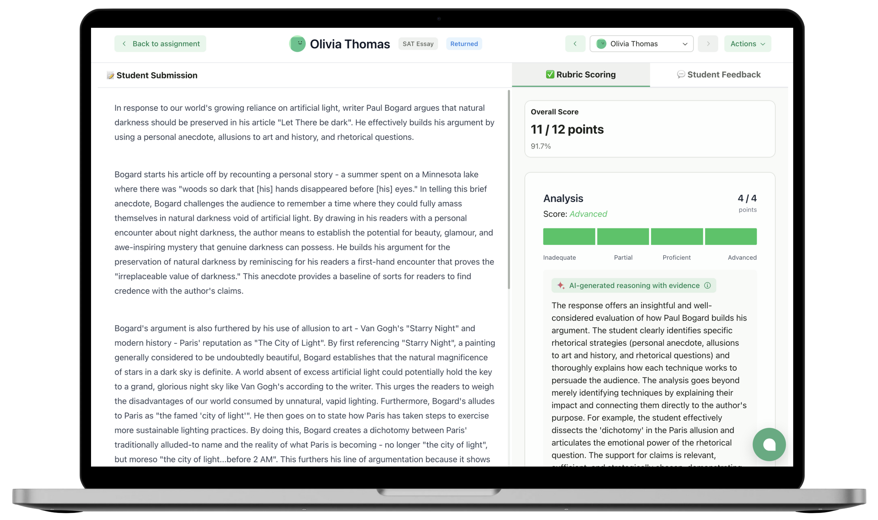 GradingPal dashboard grading a math worksheet for K-12 teachers